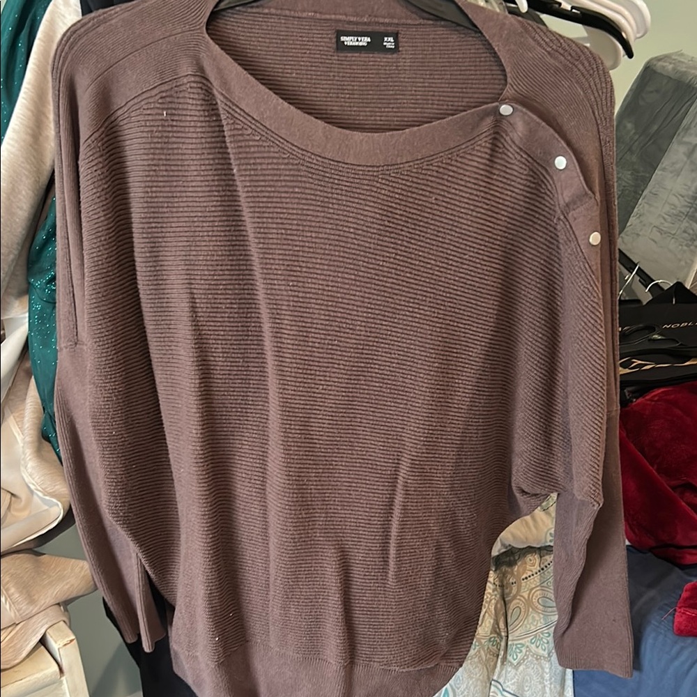 Simply Vera Vera Wang Brown Crew Neck Sweater Textured Knit